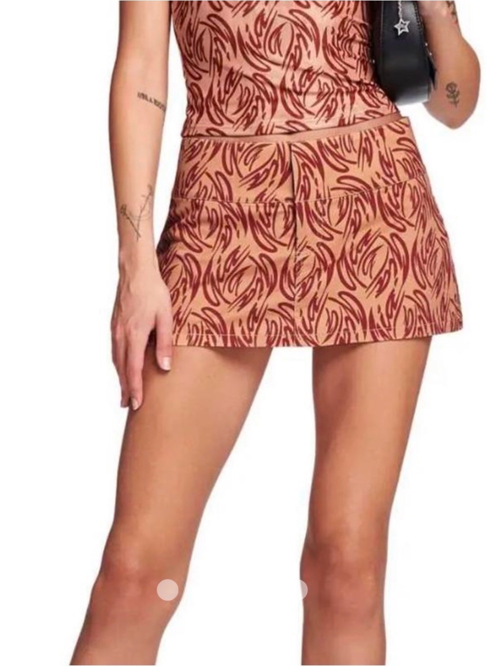 I.AM.GIA Tan and Rust Printed Micro Mini Skirt Skort Sz XS